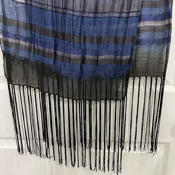 Chico's scarf wrap shawl burnout blue sage sheer long fringe Boho chic elegant - Picture 8 of 8